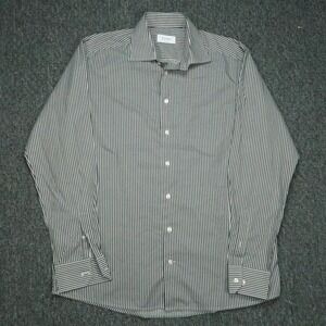 Eton Shirt Mens Extra Large 17 Gray White Striped Contemporary Fit Long Sleeve *